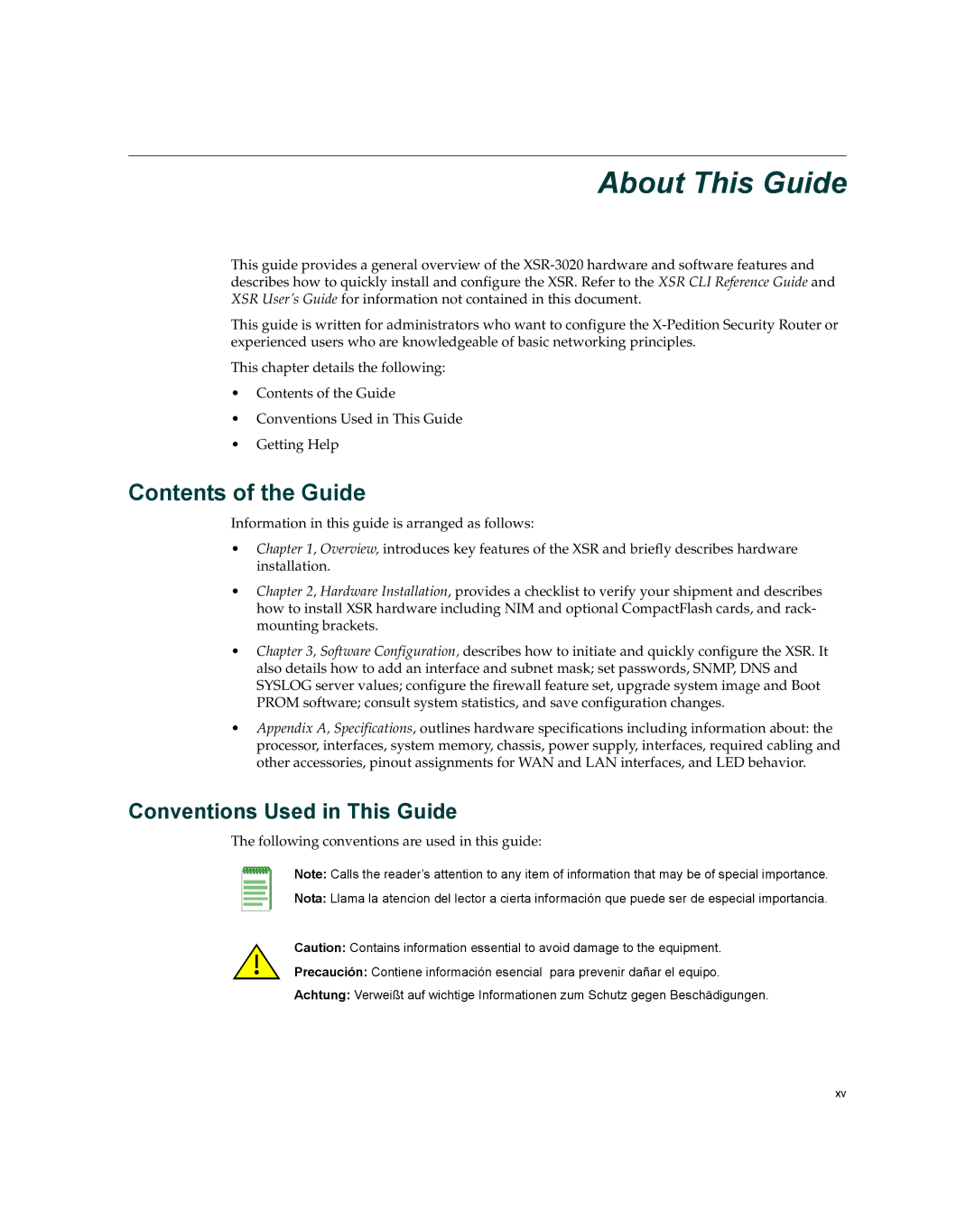 Enterasys Networks XSR-3020 manual About This Guide, Contents of the Guide 