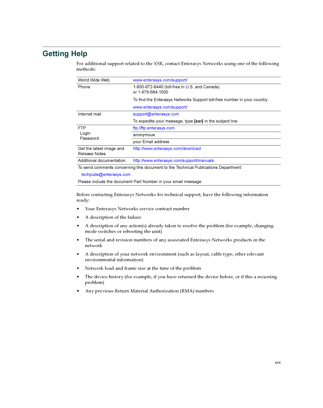 Enterasys Networks XSR-3020 manual Getting Help, Ftp 