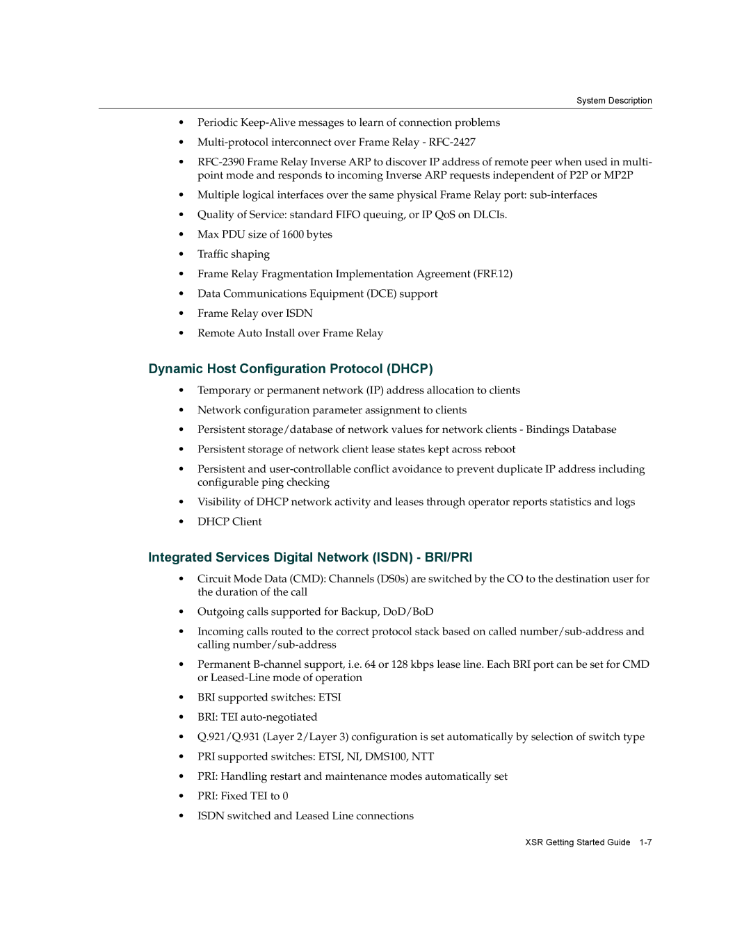 Enterasys Networks XSR-3020 Dynamic Host Configuration Protocol Dhcp, Integrated Services Digital Network Isdn BRI/PRI 