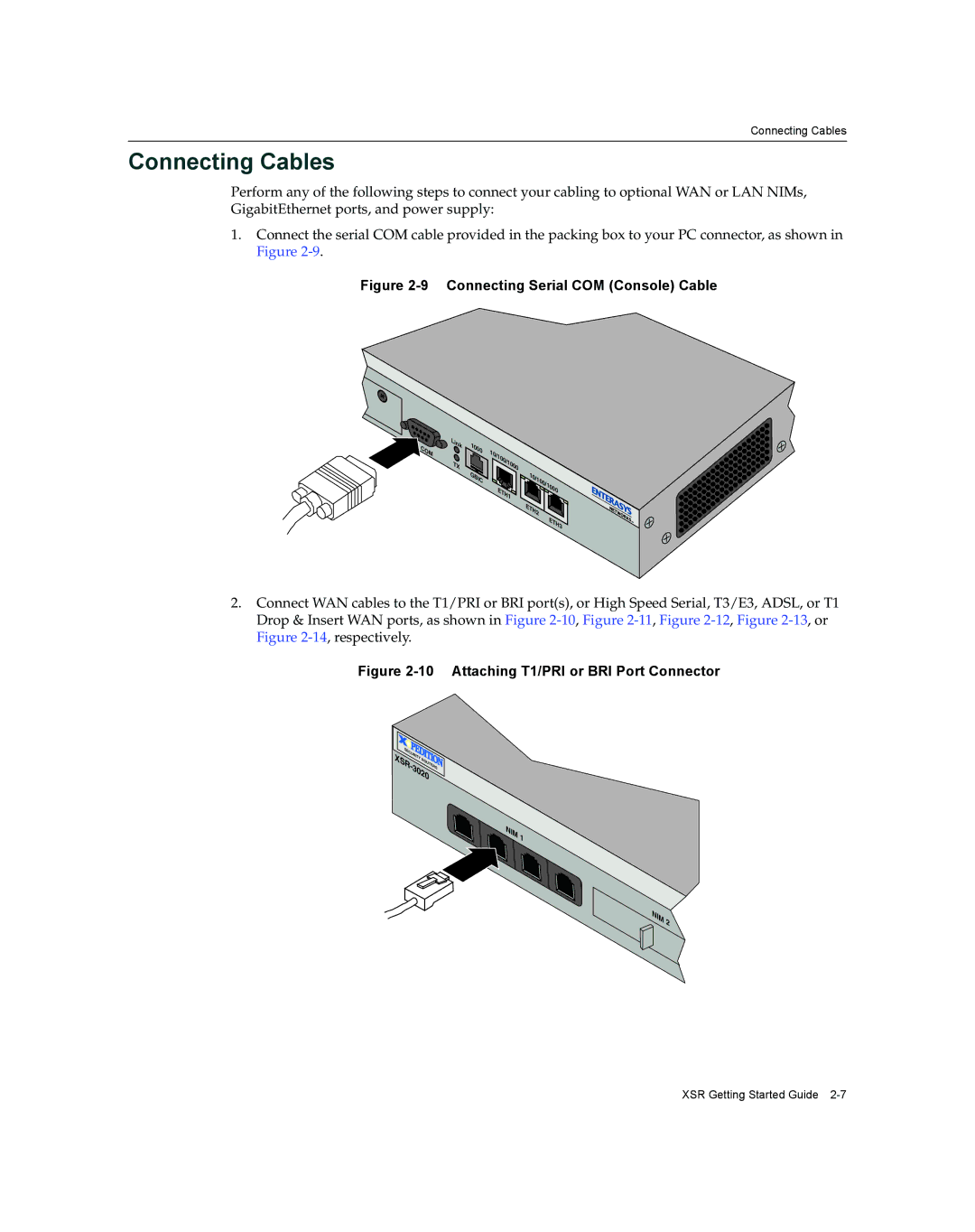 Enterasys Networks XSR-3020 manual Connecting Cables, Connecting Serial COM Console Cable 