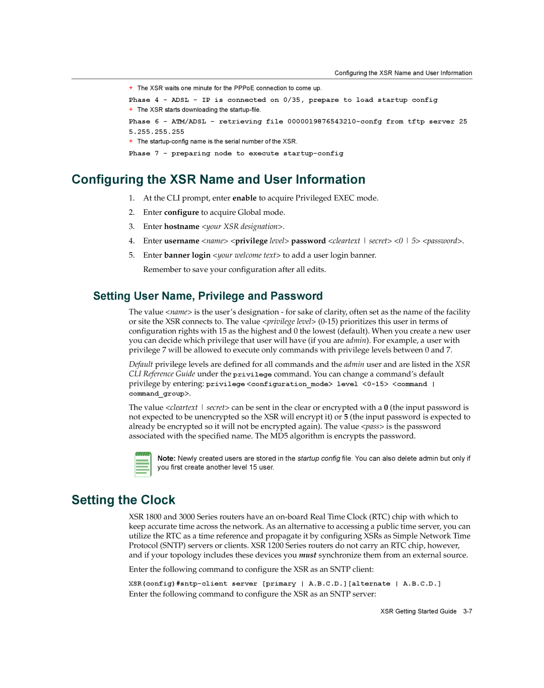 Enterasys Networks XSR-3020 manual Configuring the XSR Name and User Information, Setting the Clock 