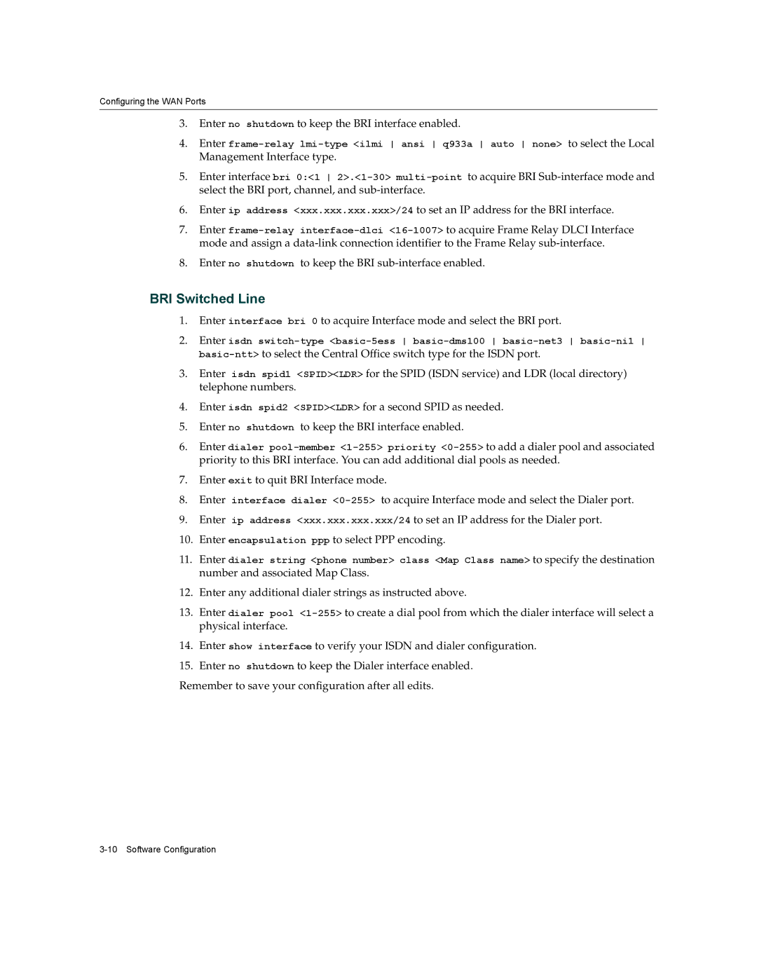 Enterasys Networks XSR-3020 manual BRI Switched Line 