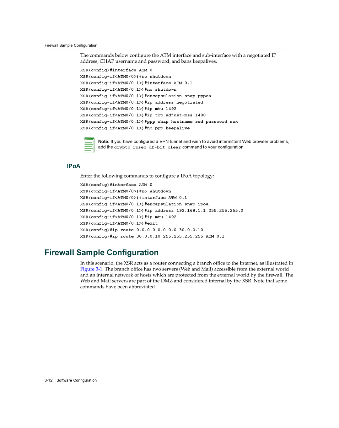 Enterasys Networks XSR-3020 manual Firewall Sample Configuration, IPoA 