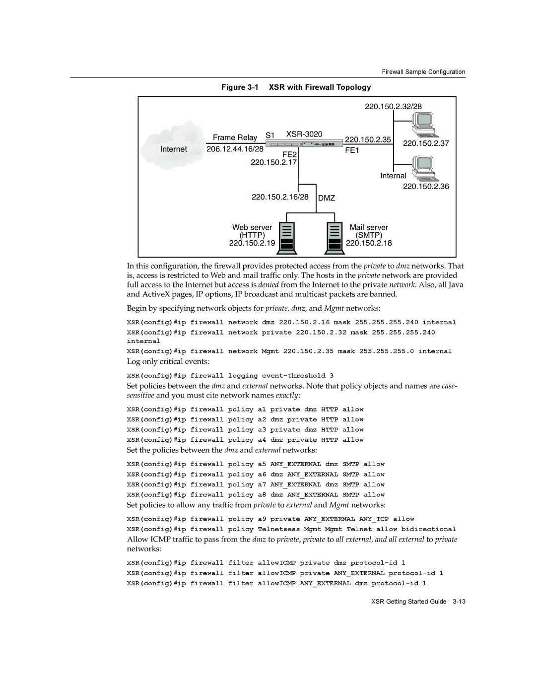 Enterasys Networks XSR-3020 manual XSR with Firewall Topology 