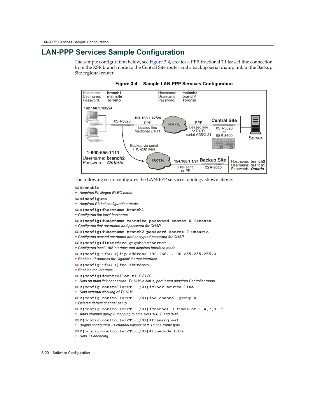 Enterasys Networks XSR-3020 manual LAN-PPP Services Sample Configuration, Backup Site Hostname branch2 