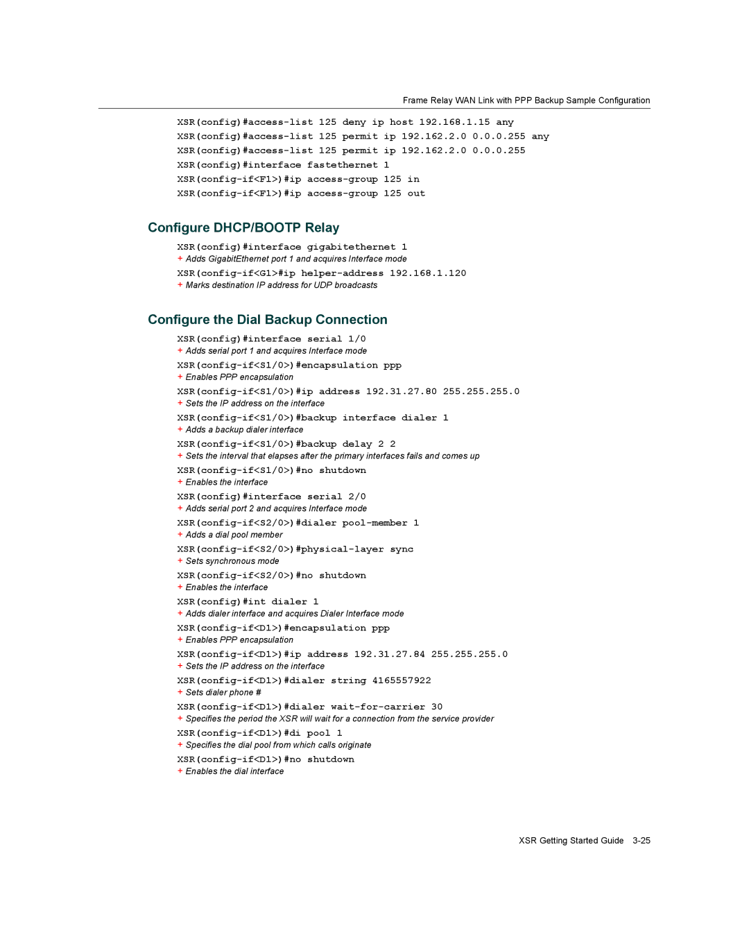 Enterasys Networks XSR-3020 manual Configure DHCP/BOOTP Relay, Configure the Dial Backup Connection 