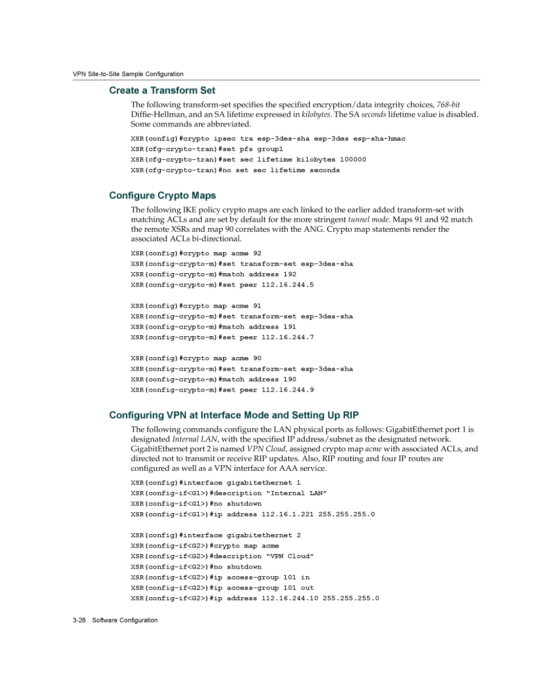 Enterasys Networks XSR-3020 manual Create a Transform Set, Configure Crypto Maps 