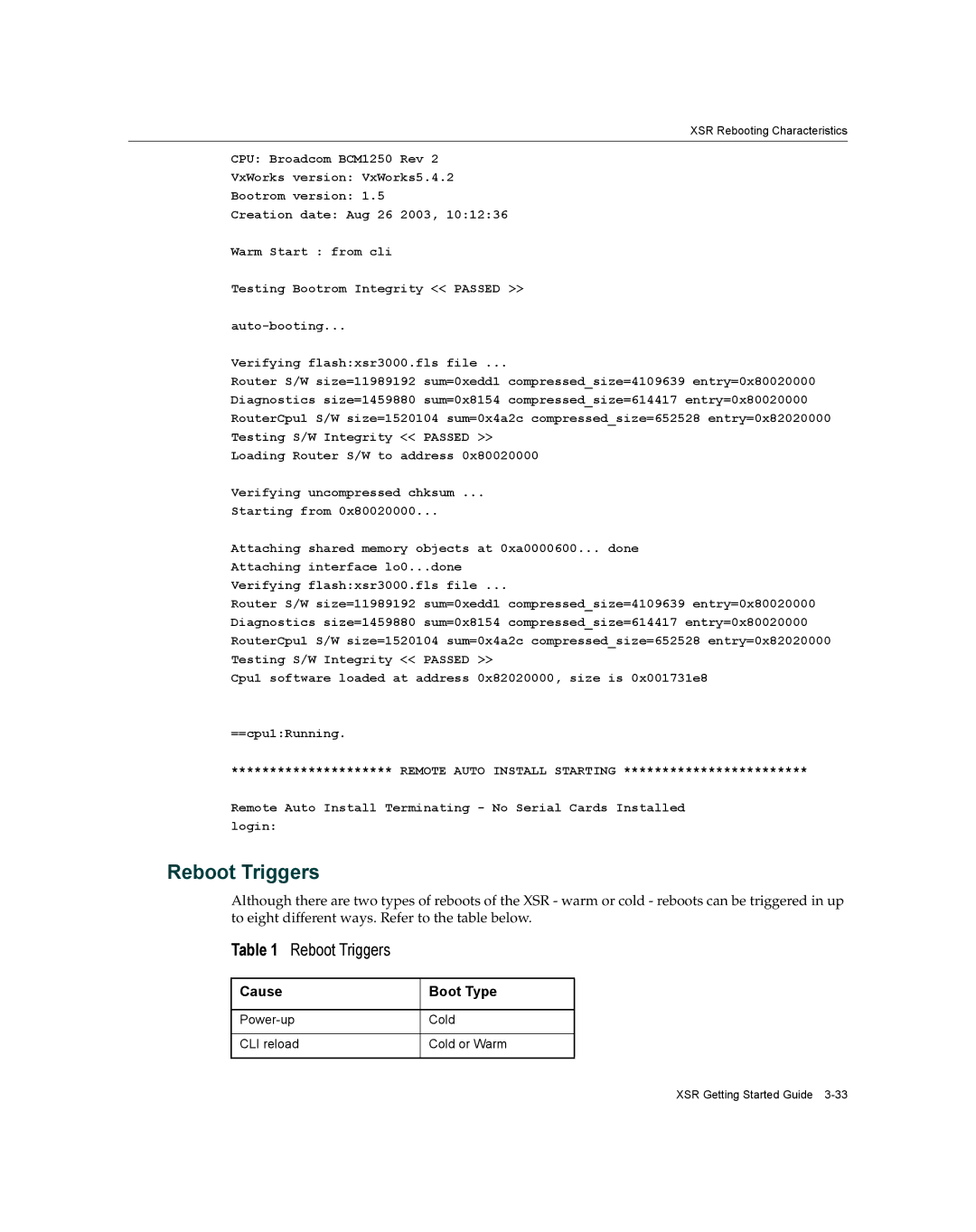 Enterasys Networks XSR-3020 manual Reboot Triggers 