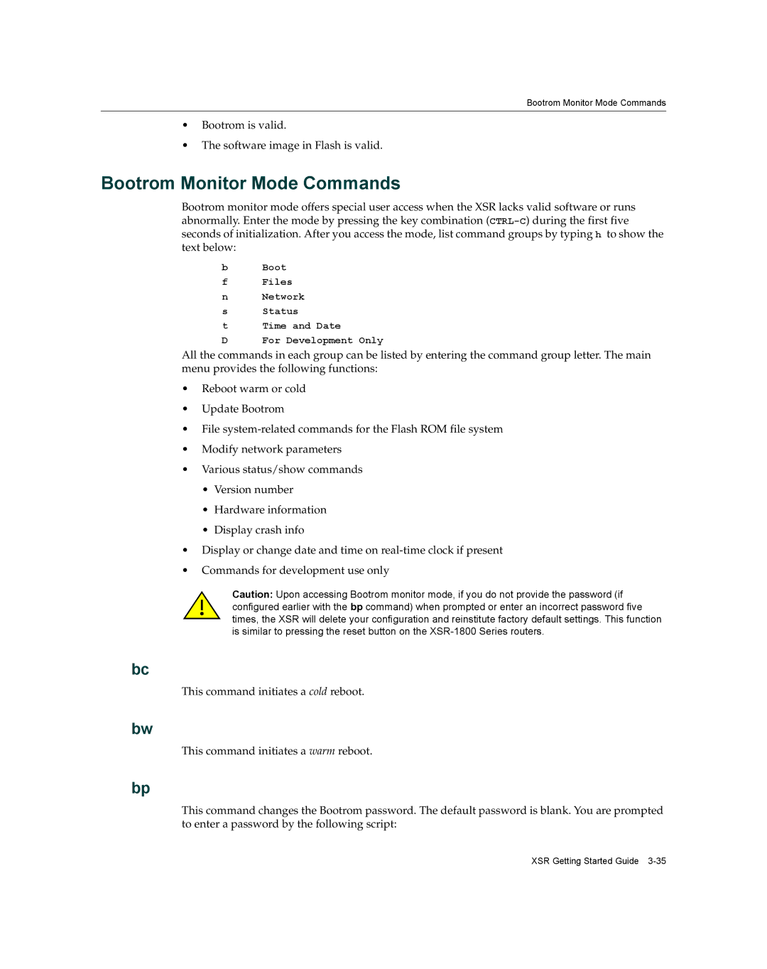 Enterasys Networks XSR-3020 manual Bootrom Monitor Mode Commands 