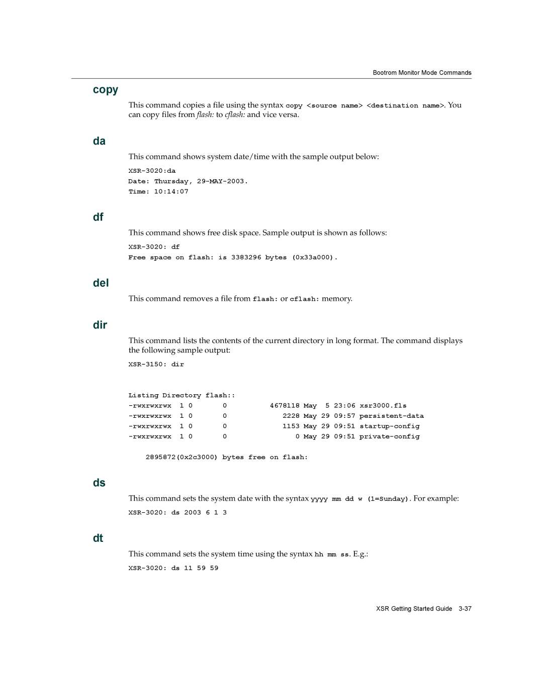 Enterasys Networks XSR-3020 manual Copy, Del, Dir 