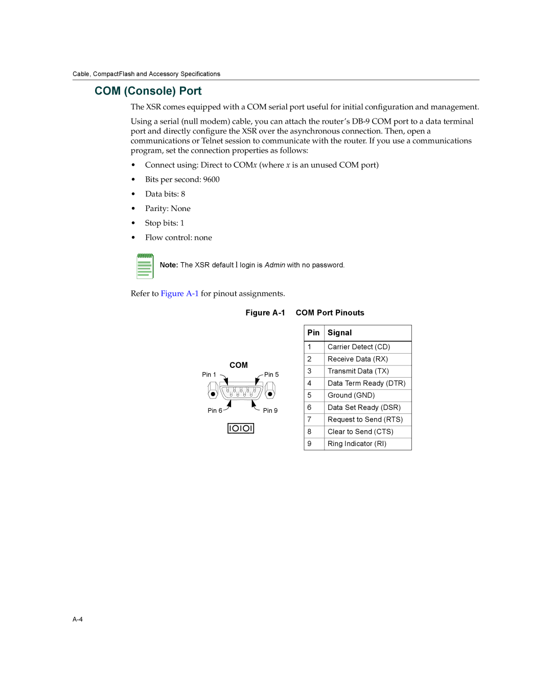 Enterasys Networks XSR-3020 manual COM Console Port, Com 