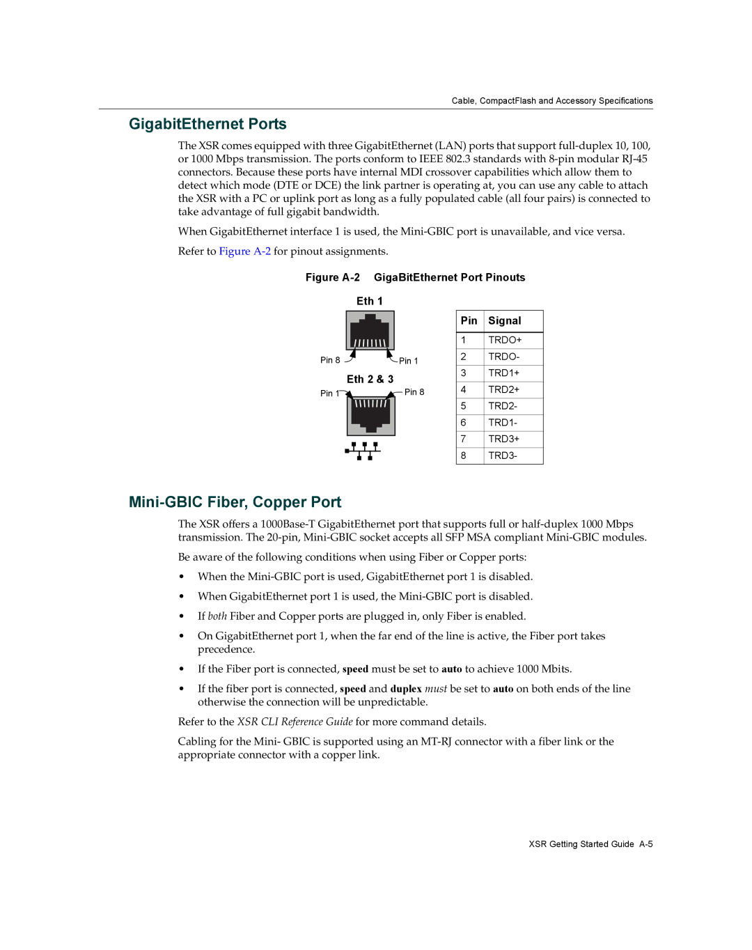 Enterasys Networks XSR-3020 manual GigabitEthernet Ports, Mini-GBIC Fiber, Copper Port 