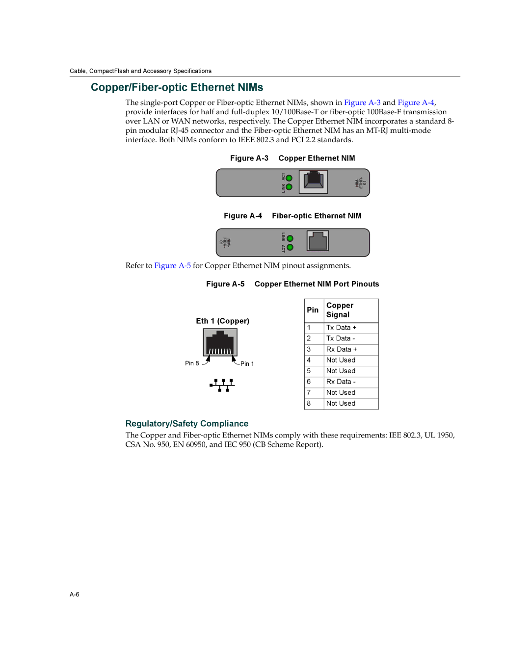 Enterasys Networks XSR-3020 manual Copper/Fiber-optic Ethernet NIMs, Regulatory/Safety Compliance 