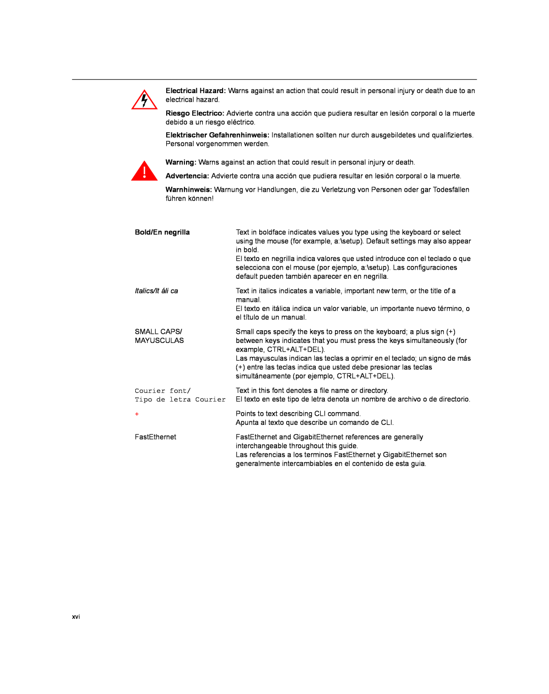Enterasys Networks XSR-3020 manual Bold/En negrilla, Italics/It áli ca 