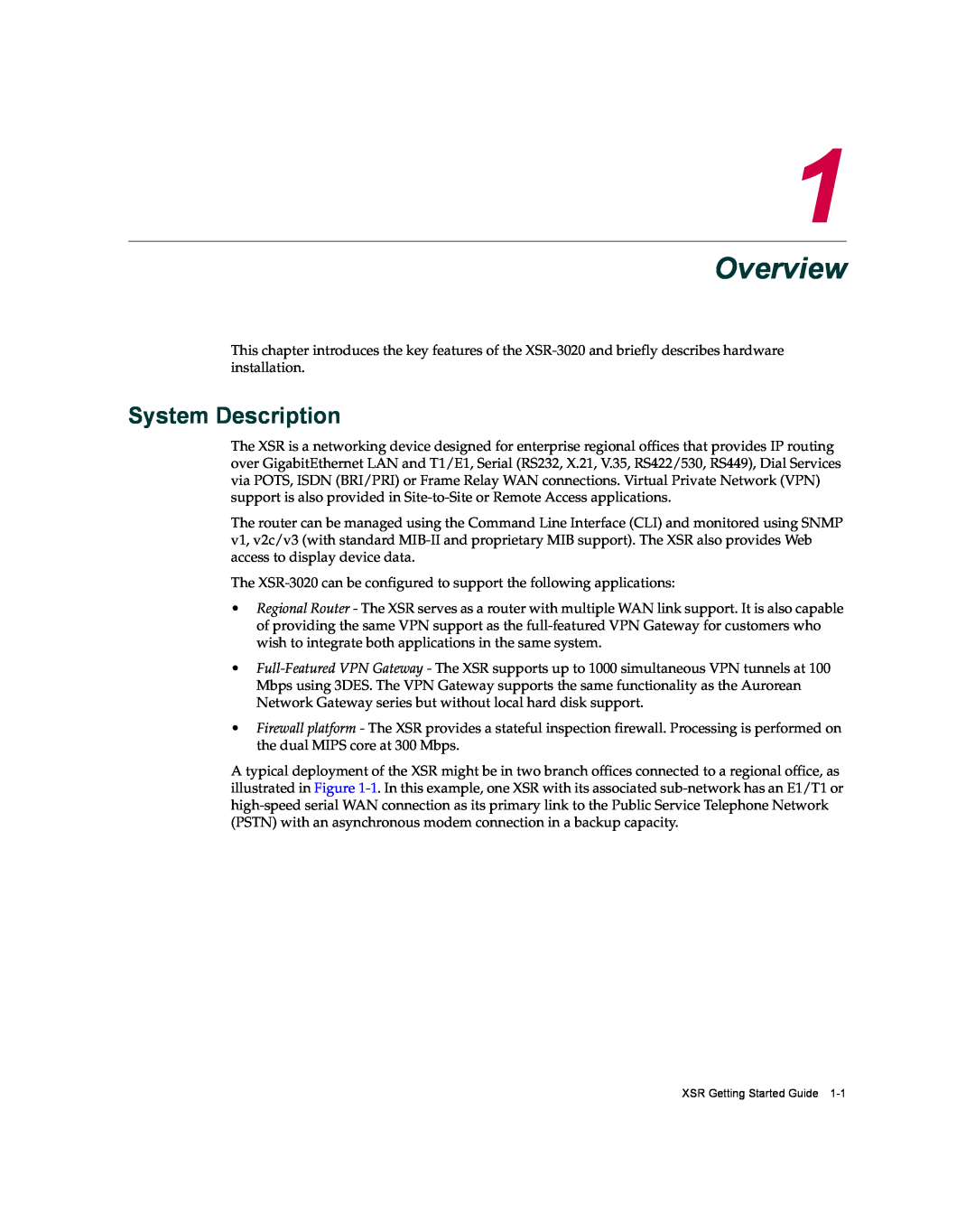 Enterasys Networks XSR-3020 manual Overview, System Description 