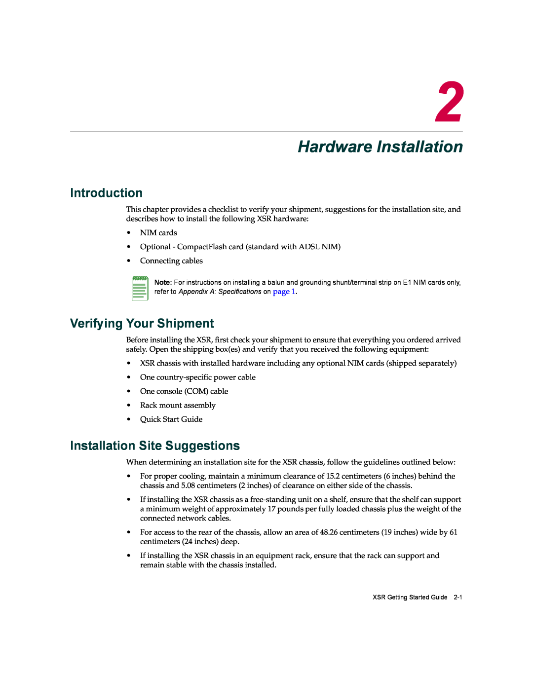 Enterasys Networks XSR-3020 Hardware Installation, Introduction, Verifying Your Shipment, Installation Site Suggestions 