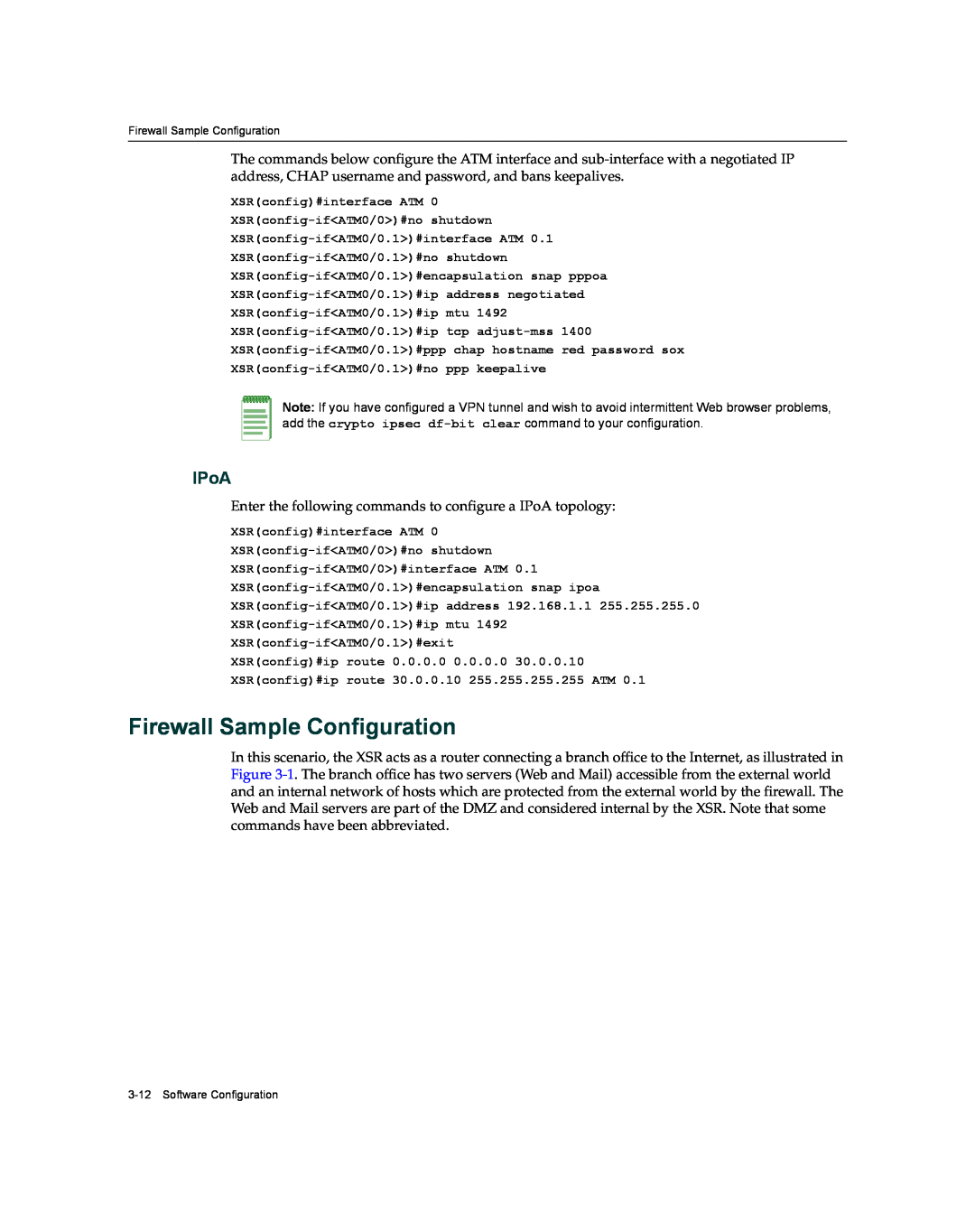 Enterasys Networks XSR-3020 manual Firewall Sample Configuration, IPoA 