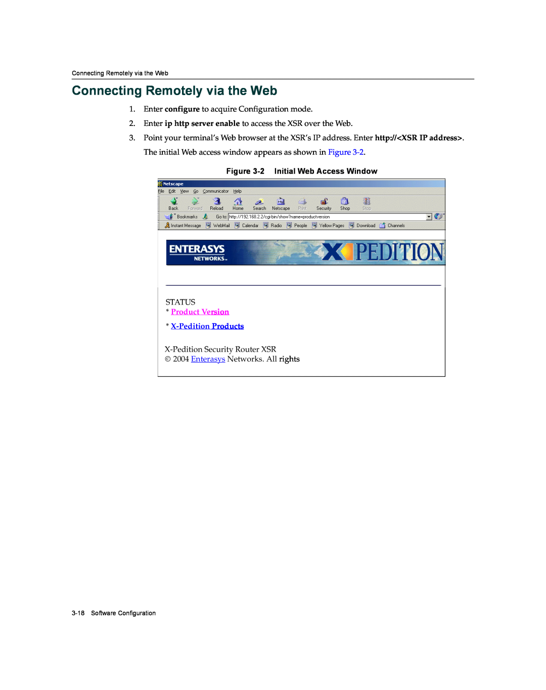 Enterasys Networks XSR-3020 manual Connecting Remotely via the Web, 2 Initial Web Access Window, Product Version 
