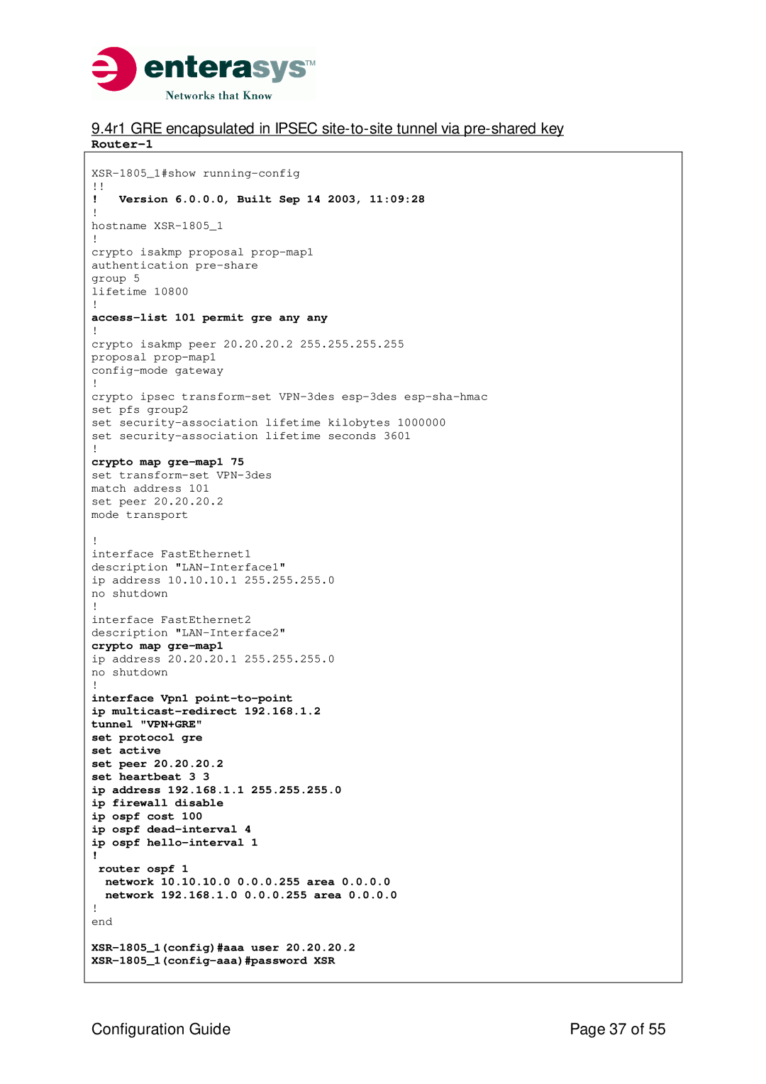 Enterasys Networks XSR-Series manual XSR-18051config#aaa user XSR-18051config-aaa#password XSR 