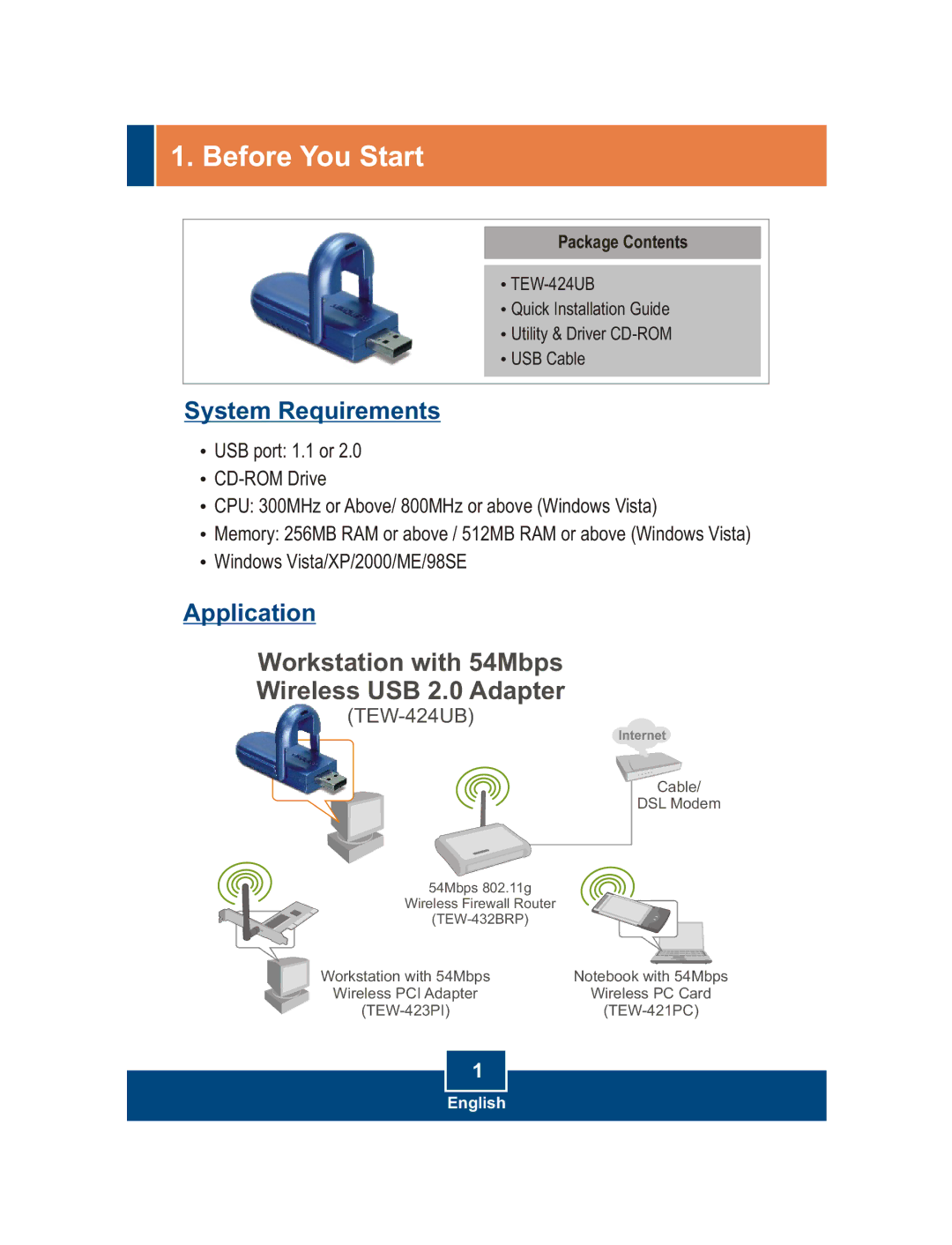 Entrega Technologies TEW-424UB manual Before You Start, System Requirements, Application 