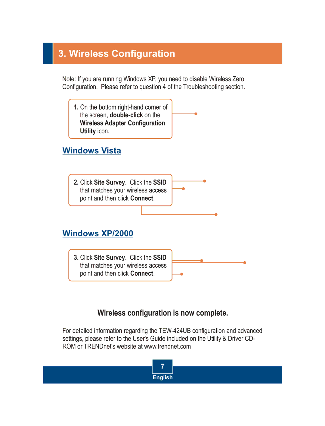 Entrega Technologies TEW-424UB manual Wireless Configuration, Windows XP/2000 