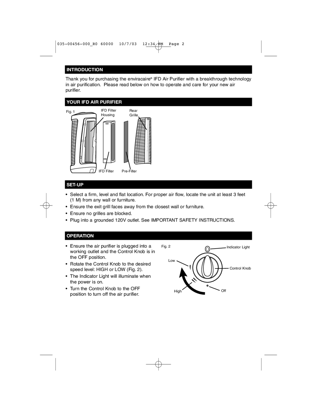 Enviracaire 60000 important safety instructions Introduction, Your IFD AIR Purifier, Set-Up, Operation 