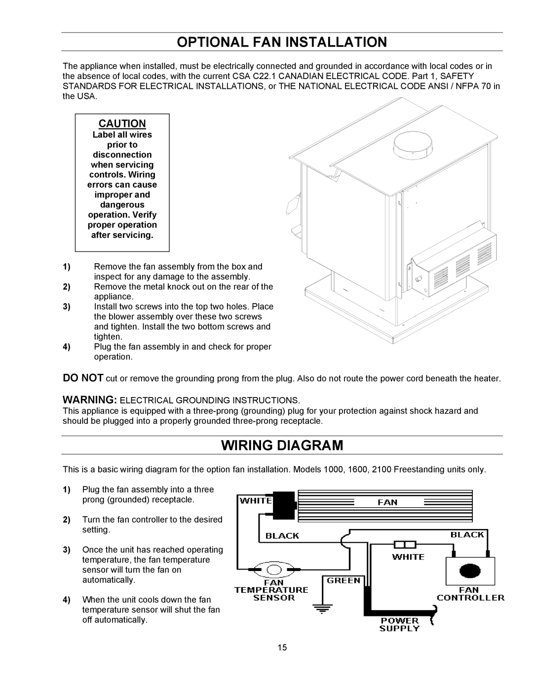 Enviro 1000, 1600INS manual Optional FAN Installation, Wiring Diagram 