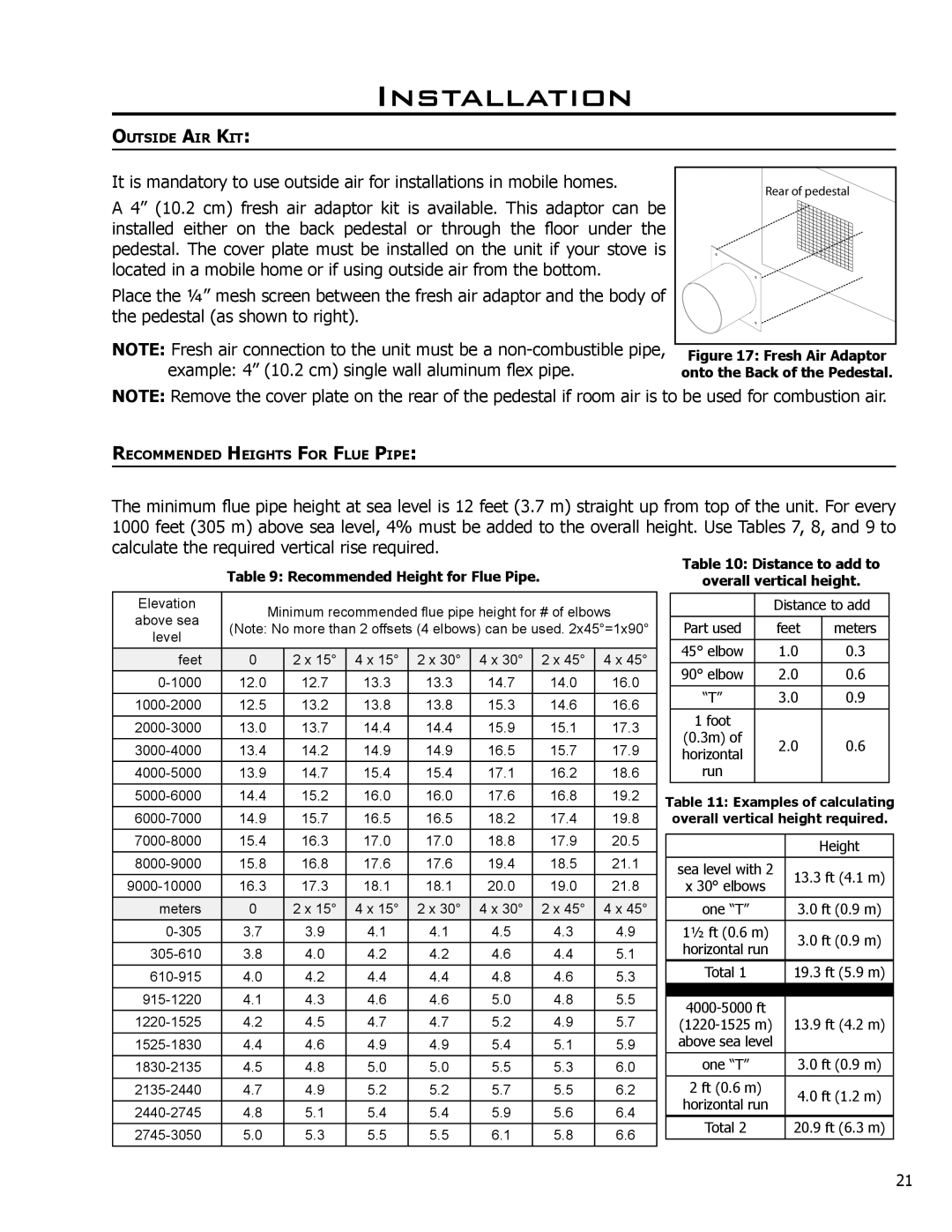 Enviro 1200, 1700 owner manual Recommended Height for Flue Pipe 