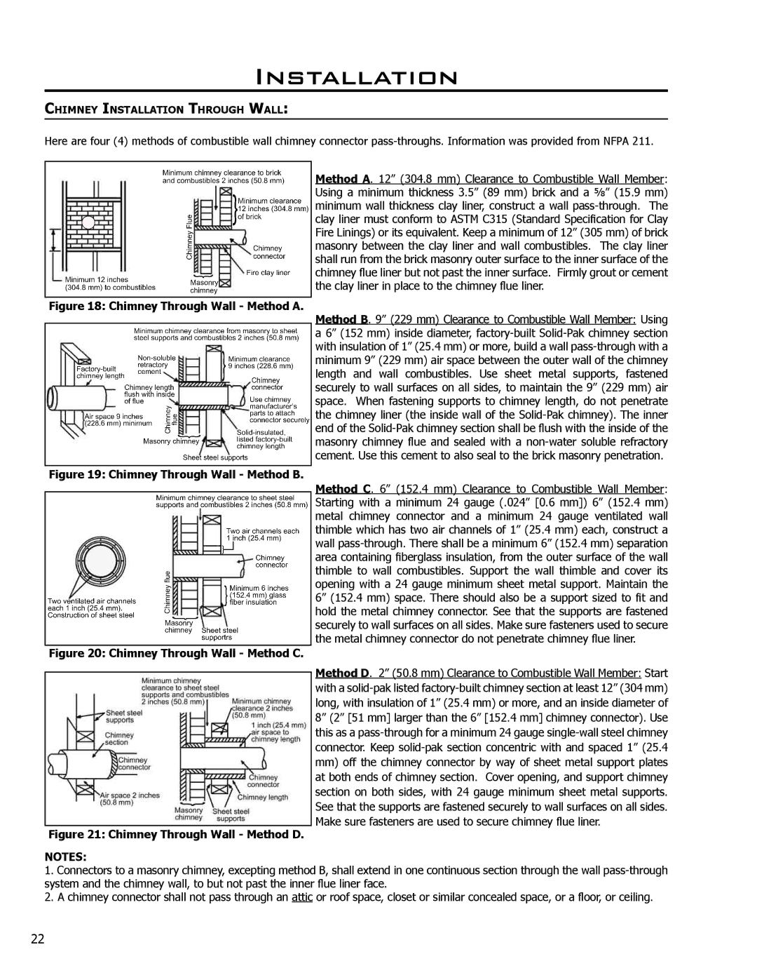 Enviro 1700, 1200 owner manual Chimney Through Wall Method a 