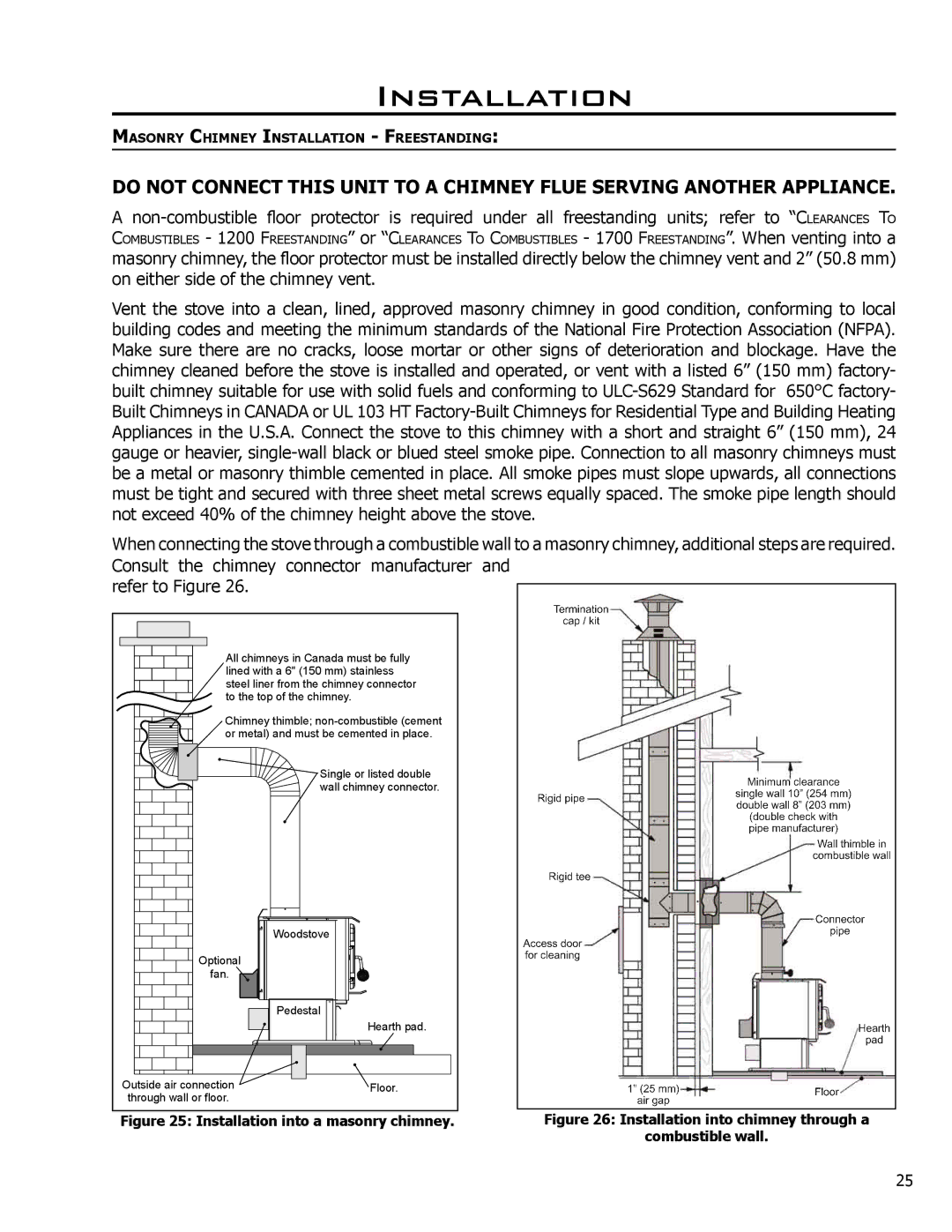 Enviro 1200, 1700 owner manual Installation into a masonry chimney 