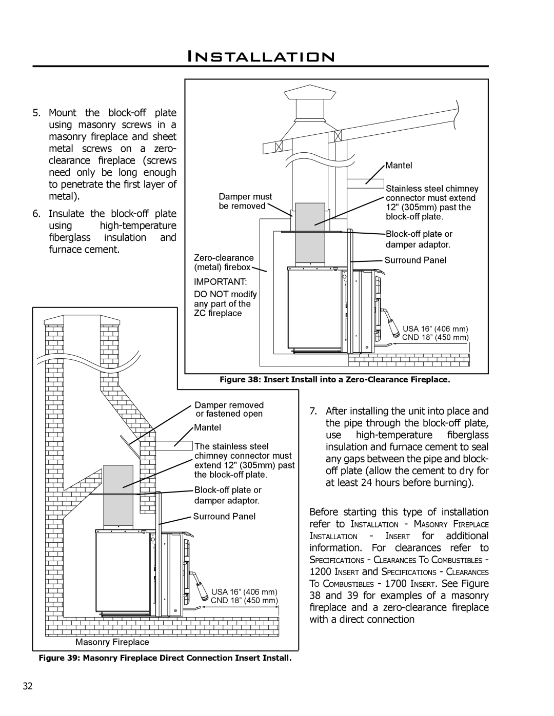 Enviro 1700, 1200 owner manual Insert Install into a Zero-Clearance Fireplace 