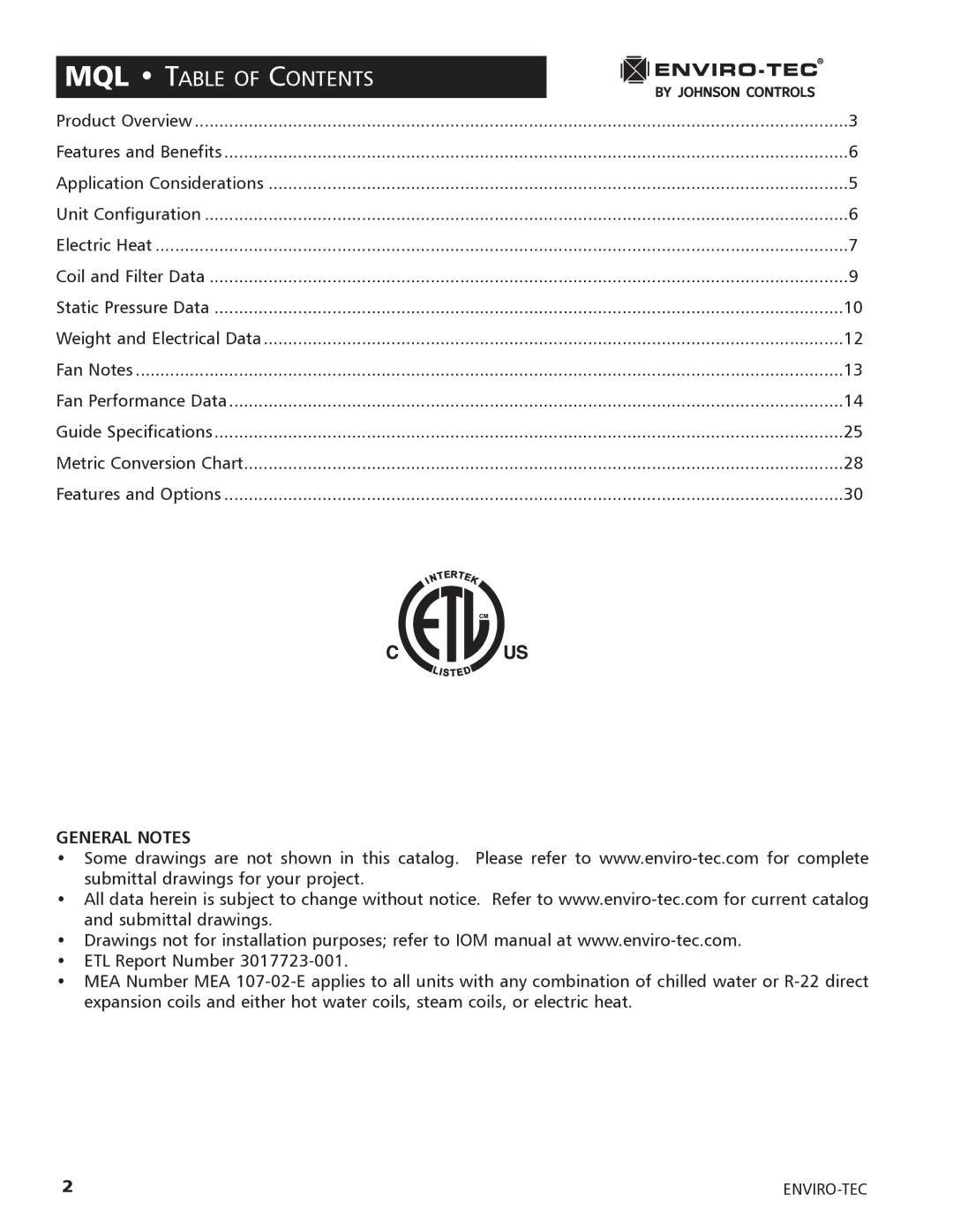 Enviro 170S5FG manual MQL Table of Contents 