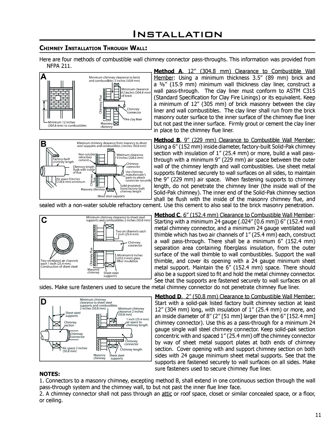 Enviro 2100 Freestanding owner manual Through with a minimum 9 229 mm air space between the outer 