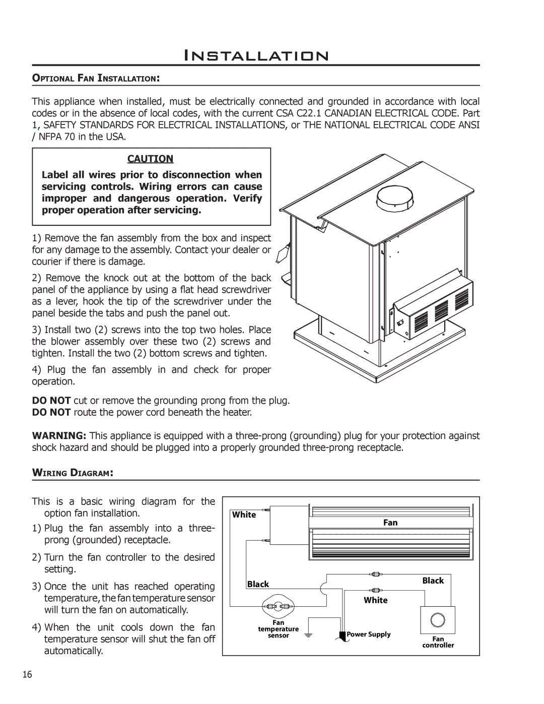 Enviro 2100 Freestanding owner manual Optional FAN Installation 