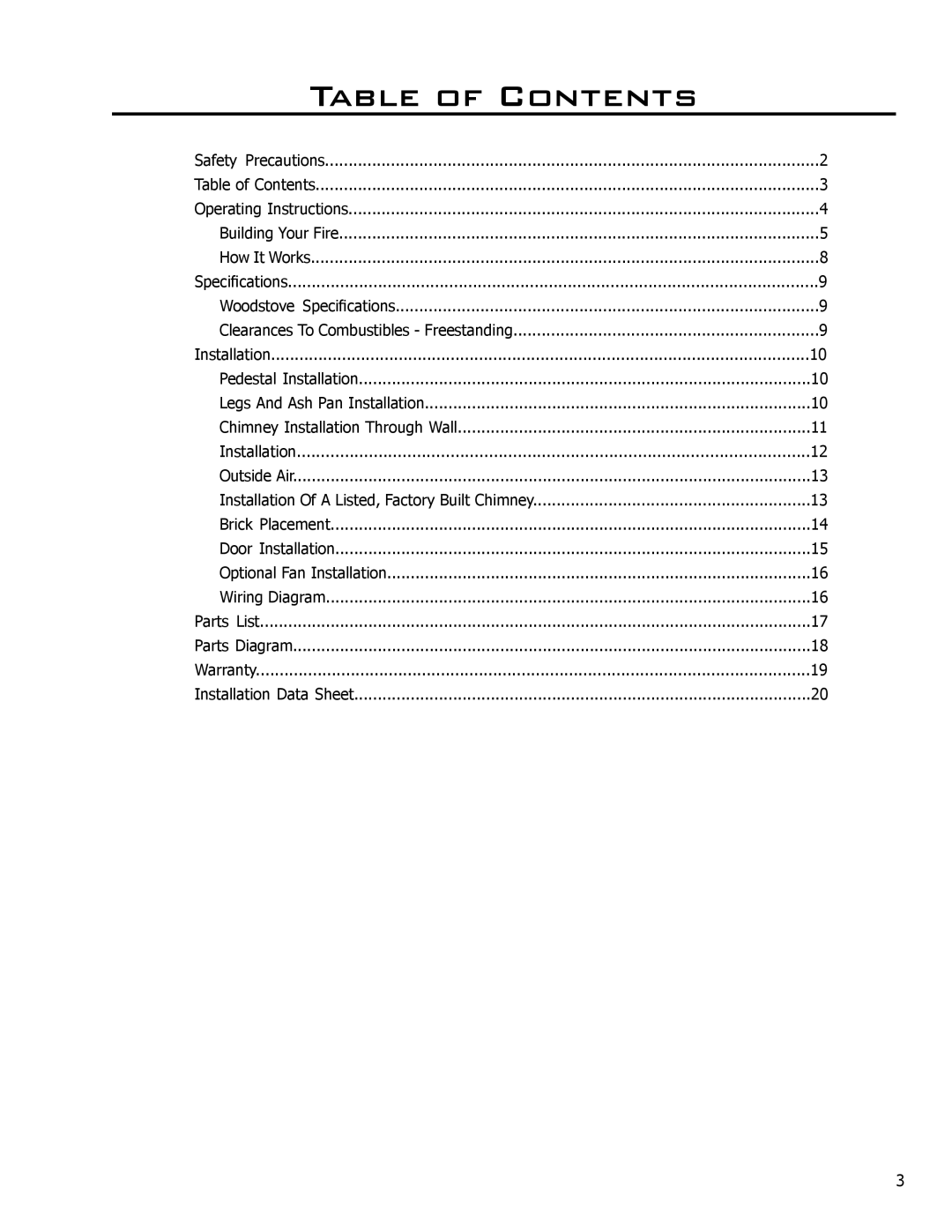 Enviro 2100 owner manual Table of Contents 