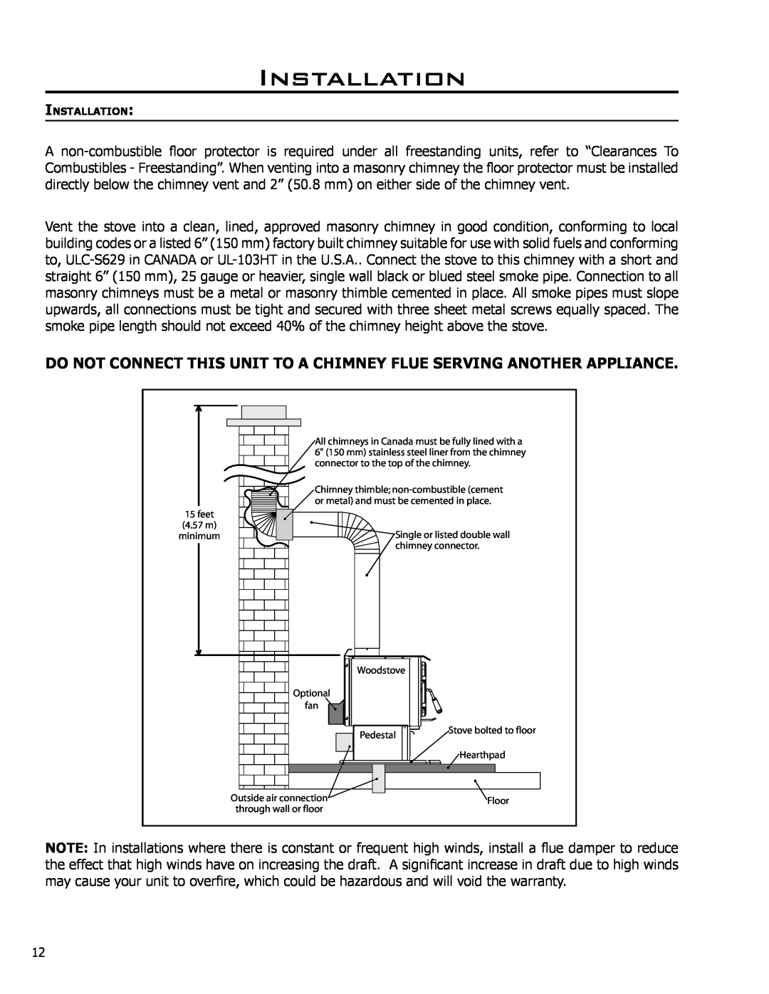 Enviro 2100 owner manual Installation, Do Not Connect This Unit To A Chimney Flue Serving Another Appliance 