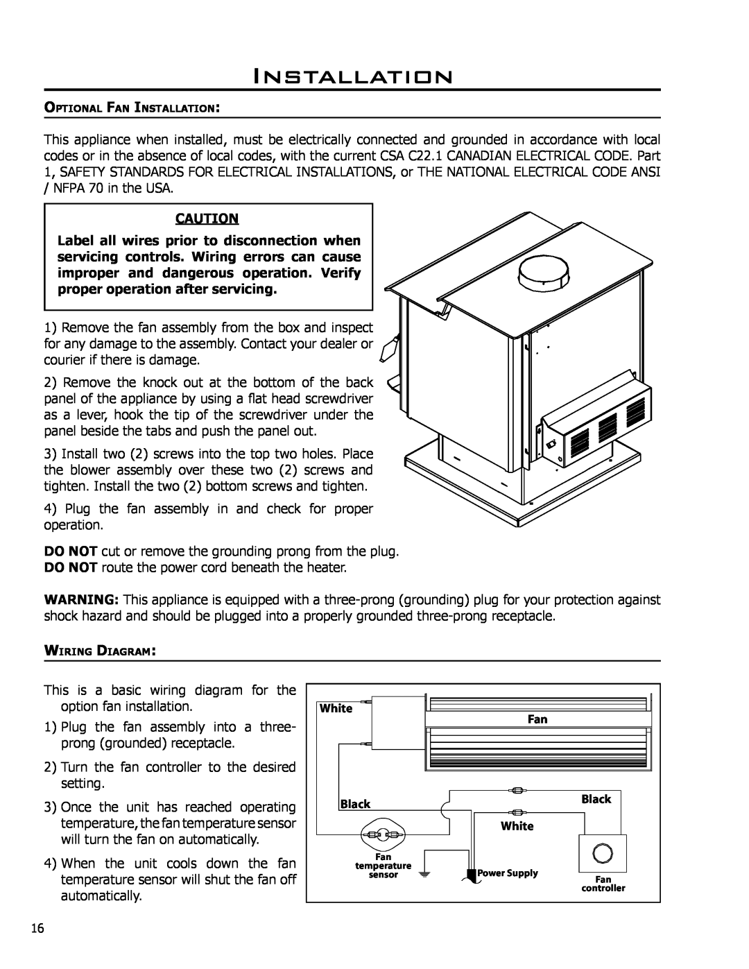 Enviro 2100 owner manual Installation, Remove the fan assembly from the box and inspect 