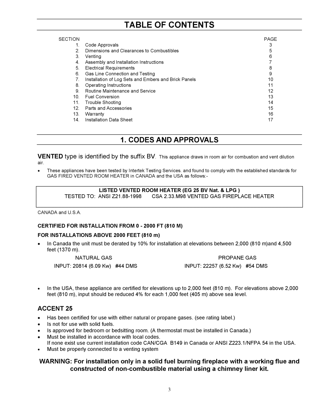 Enviro 25BV owner manual Table of Contents 