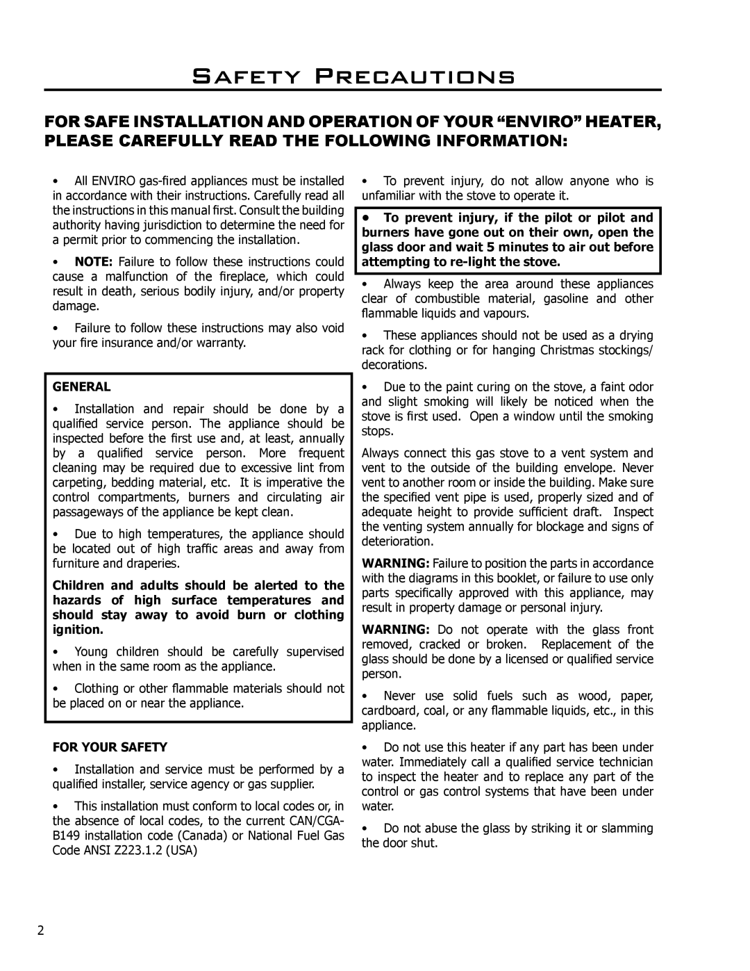 Enviro 50-029 owner manual Safety Precautions, General 