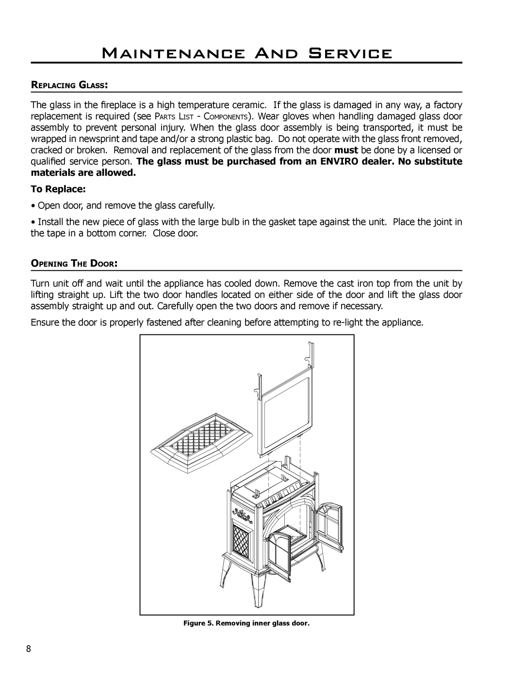 Enviro 50-029 owner manual To Replace, Removing inner glass door 