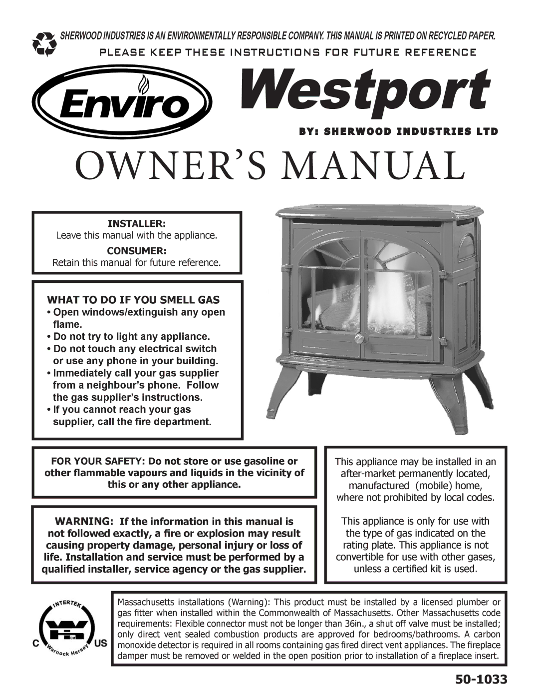 Enviro 50-1033 owner manual Installer, Consumer 