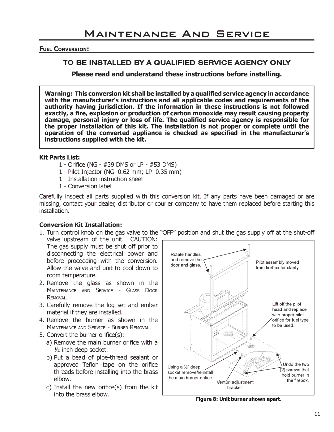 Enviro 50-1033 owner manual Kit Parts List, Conversion Kit Installation 