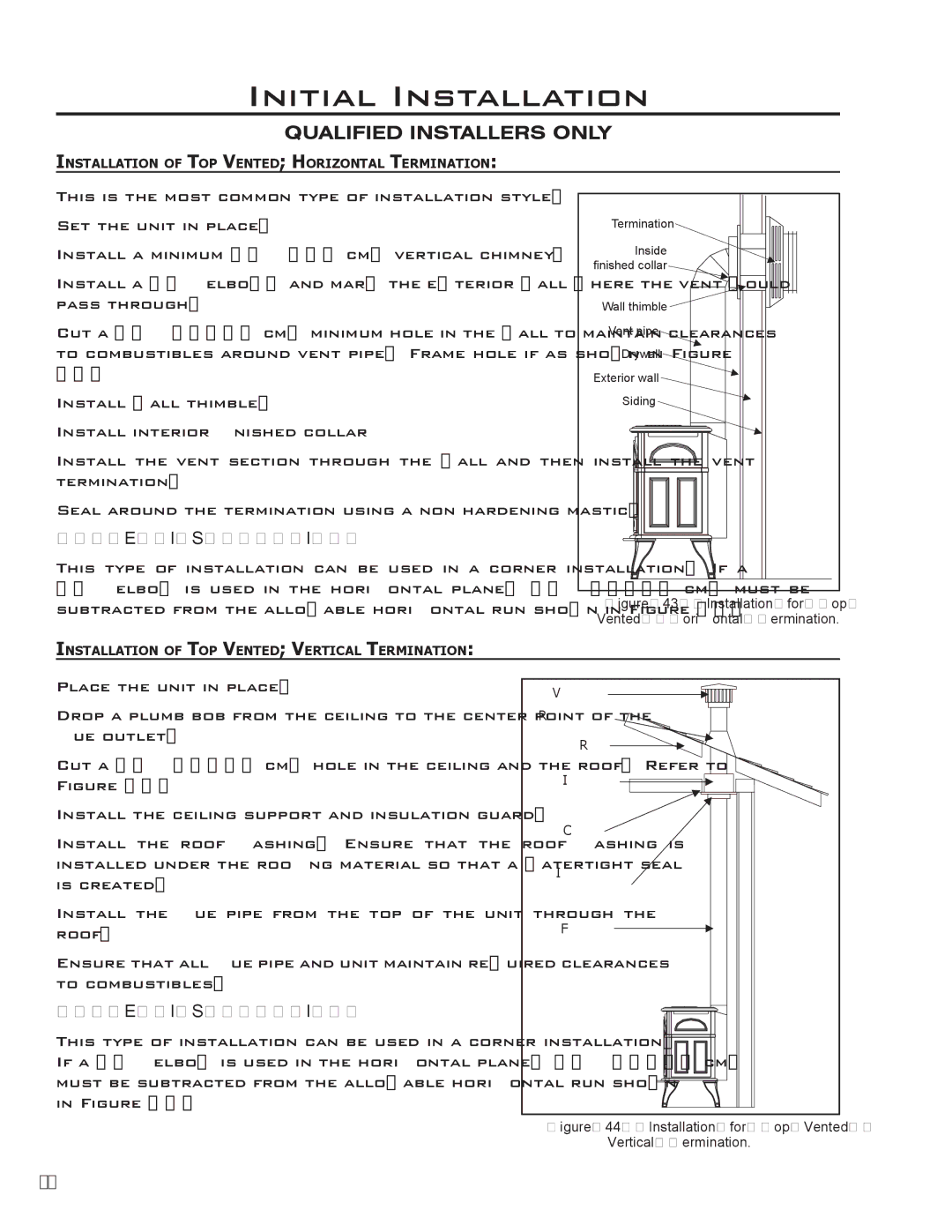 Enviro 50-1033 owner manual Corner Installation, Installation for Top Vented Horizontal Termination 