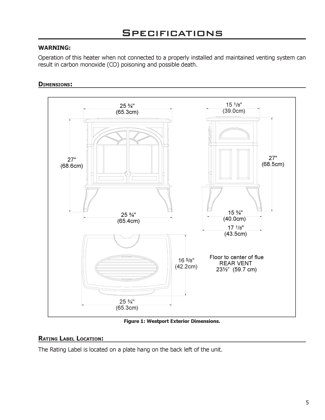 Enviro 50-1033 owner manual Specifications, Westport Exterior Dimensions 