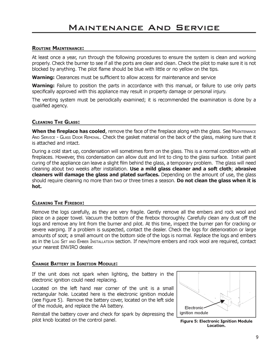 Enviro 50-1033 owner manual Maintenance And Service, Electronic Ignition Module Location 