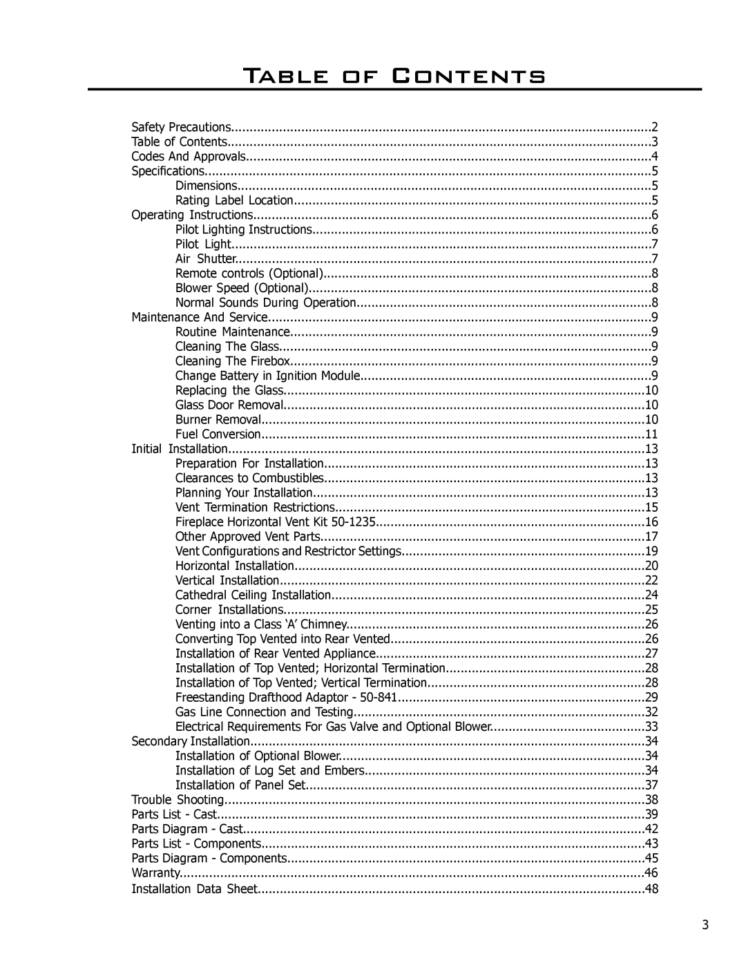 Enviro 50-1033 owner manual Table of Contents 