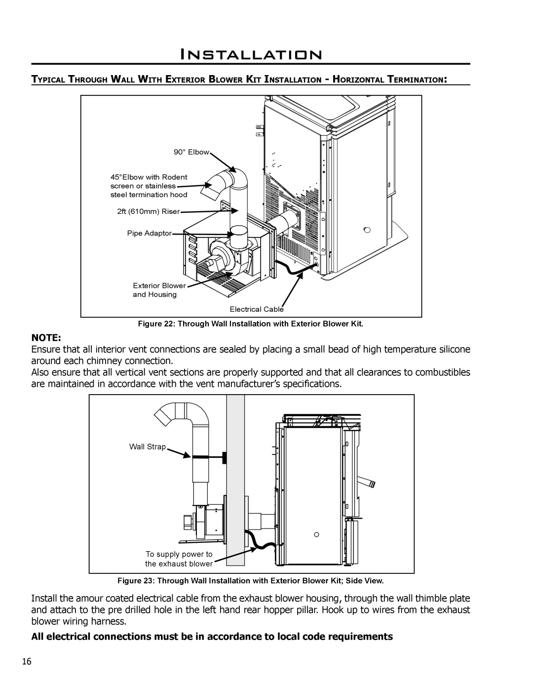 Enviro 50-1221 technical manual Through Wall Installation with Exterior Blower Kit 