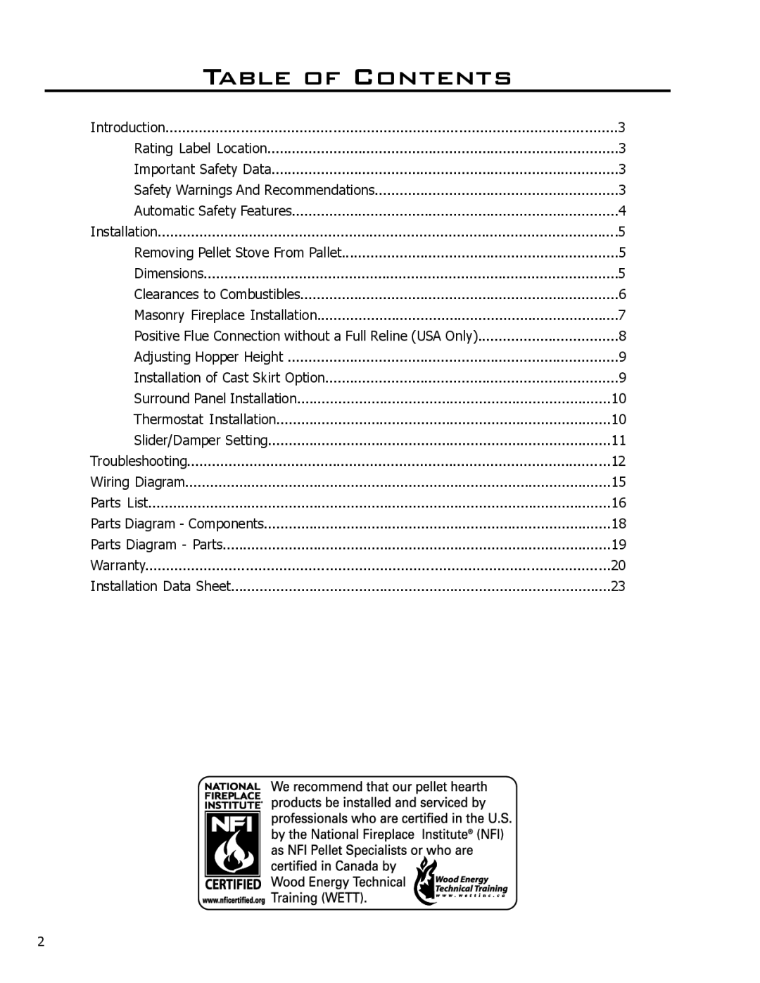 Enviro 50-1386 technical manual Table of Contents 