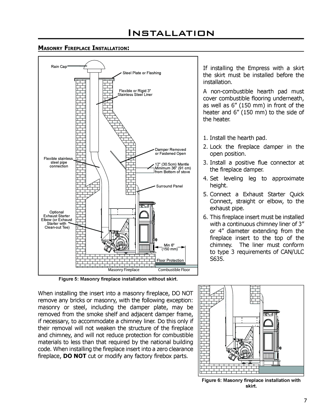 Enviro 50-1386 technical manual If installing Empress With a skirt 