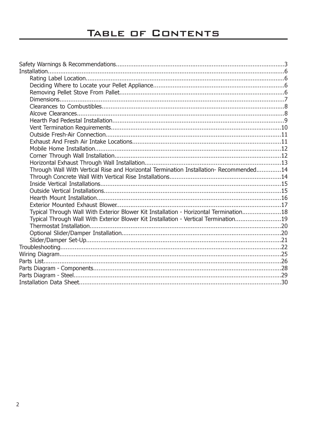 Enviro 50-1574 technical manual Table of Contents 